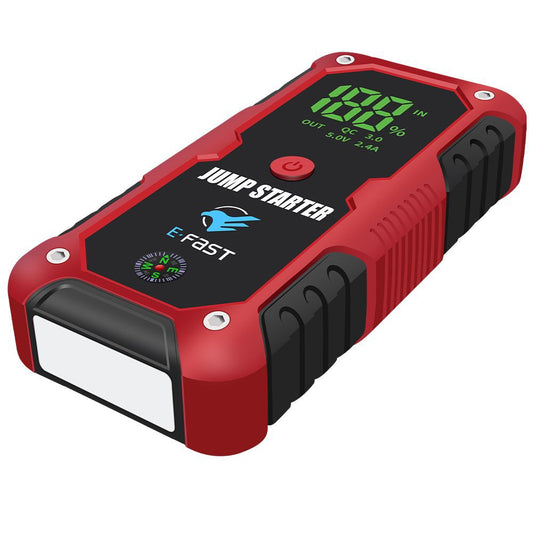 Portable jump starter 12V car starting power emergency starter with light and power bank.