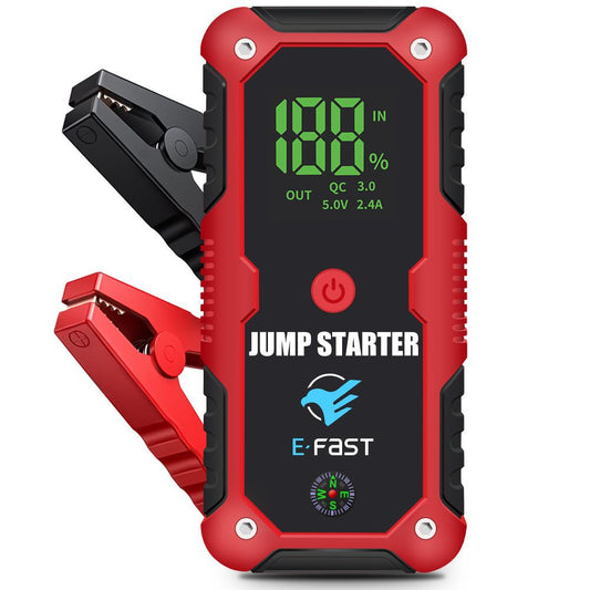 Portable jump starter 12V car starting power emergency starter with light and power bank.