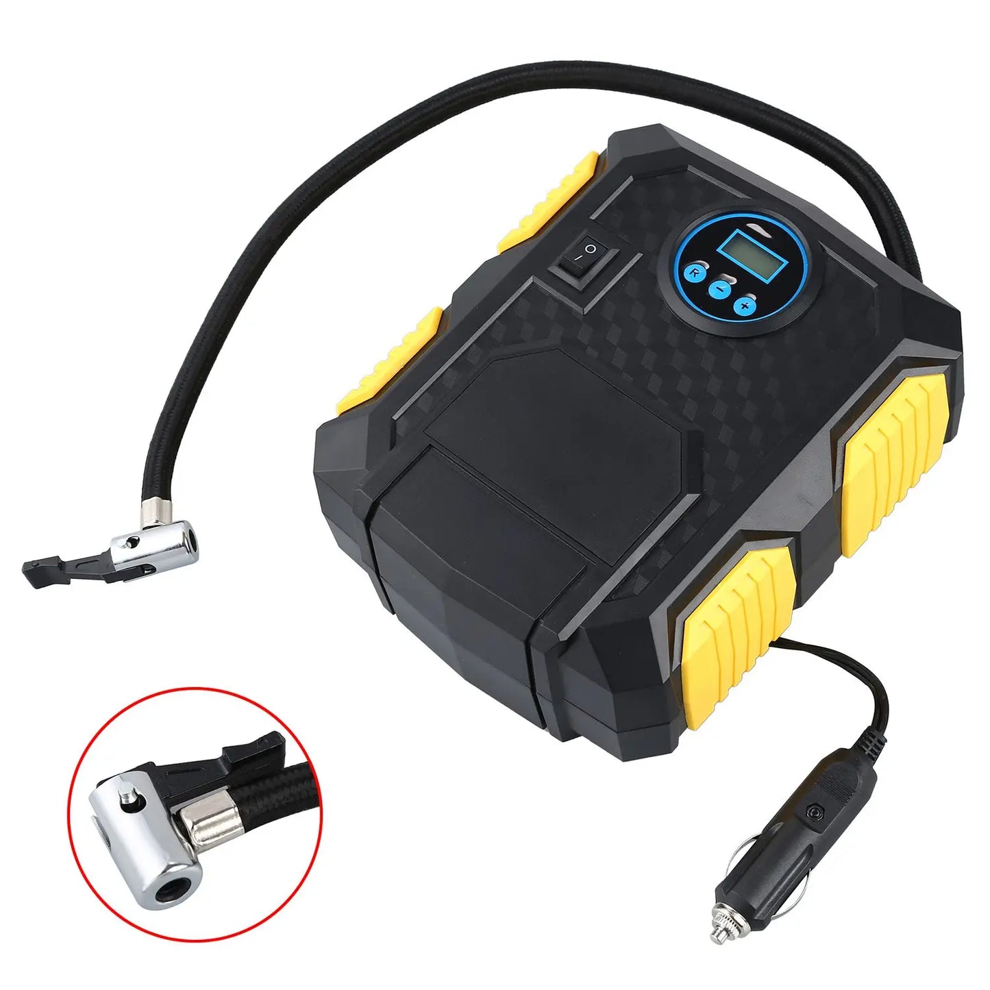 Portable air compressor 12V 150 psi for bicycles, motorcycles and cars.